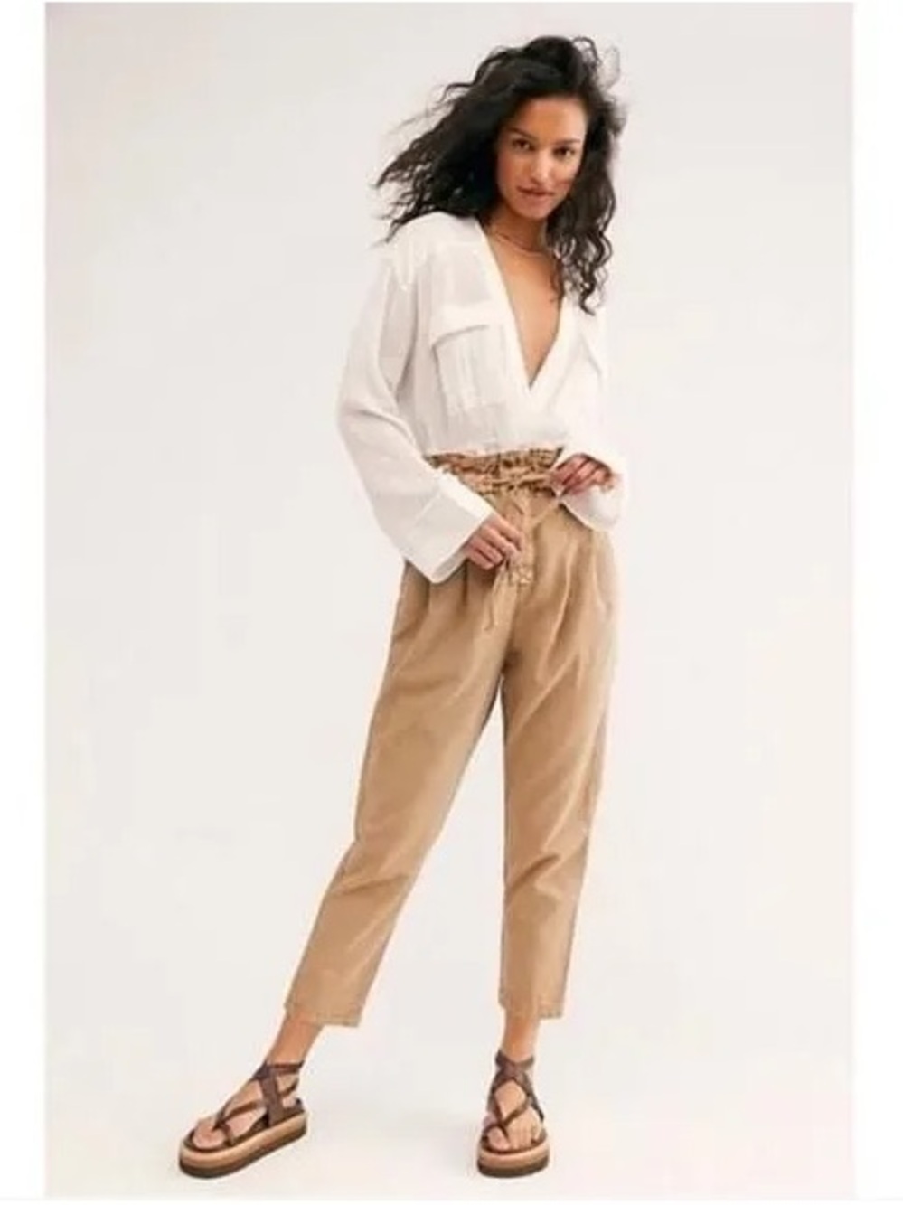 Free People High Rise Pape Bag Margate Pleated Trouser Pants Large